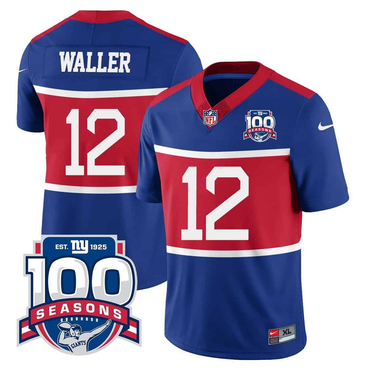 Men New York Giants #12 Waller 2024 Nike Blue 100TH Season Commemorative Vapor NFL Jersey